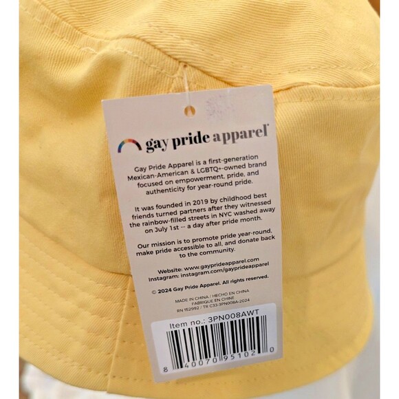 Gay Pride Apparel Bucket Hat – Yellow Cotton with Embroidered Rainbow – NWT - Picture 3 of 7